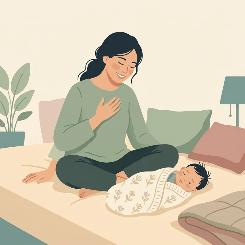 Bầu ngực mềm xẹp nhưng vẫn đủ sữa cho con bú trực tiếp, em bé sơ sinh ngủ ngon giấc bên cạnh người mẹ